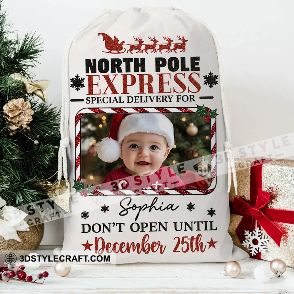 Christmas North Pole Express Face Photo Personalized Christmas String Bag Bag