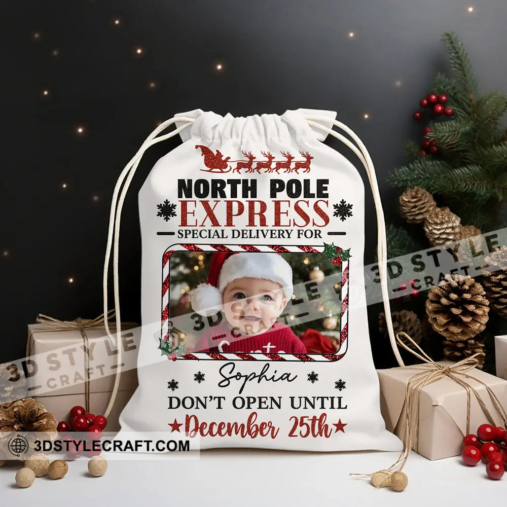 Christmas North Pole Express Face Photo Personalized Christmas String Bag Bag