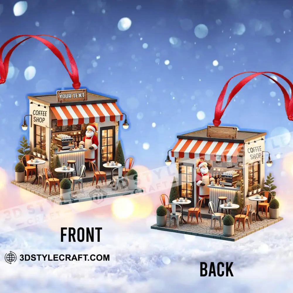 Coffee Shop Santa Christmas Ornament Personalized