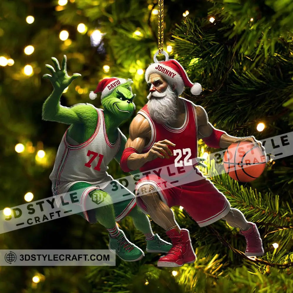 Custom Name And Number Santa Grinch Basketball Ornament Christmas Gift For Lover 3.54’’ / 1