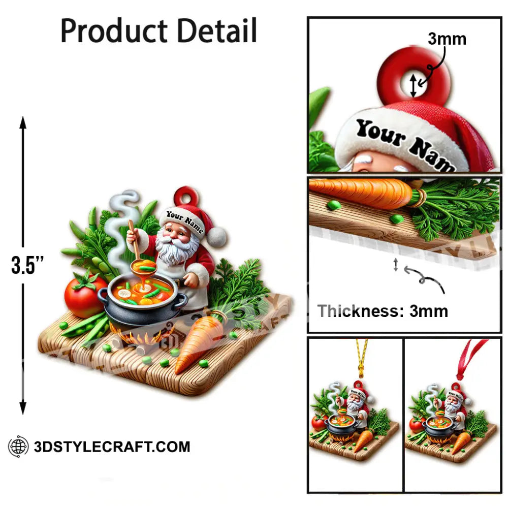 Custom Name Chef Santa Ornament Christmas Gift For Cooking Lover
