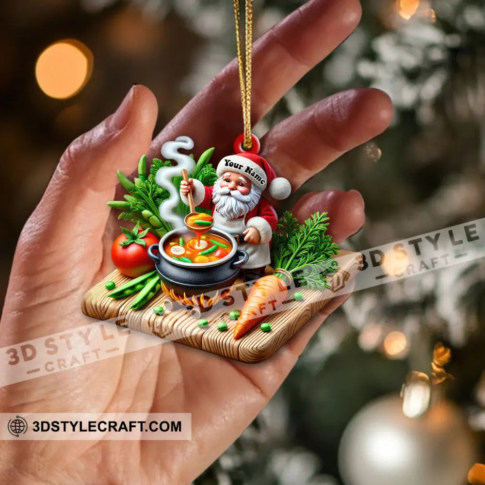 Custom Name Chef Santa Ornament Christmas Gift For Cooking Lover