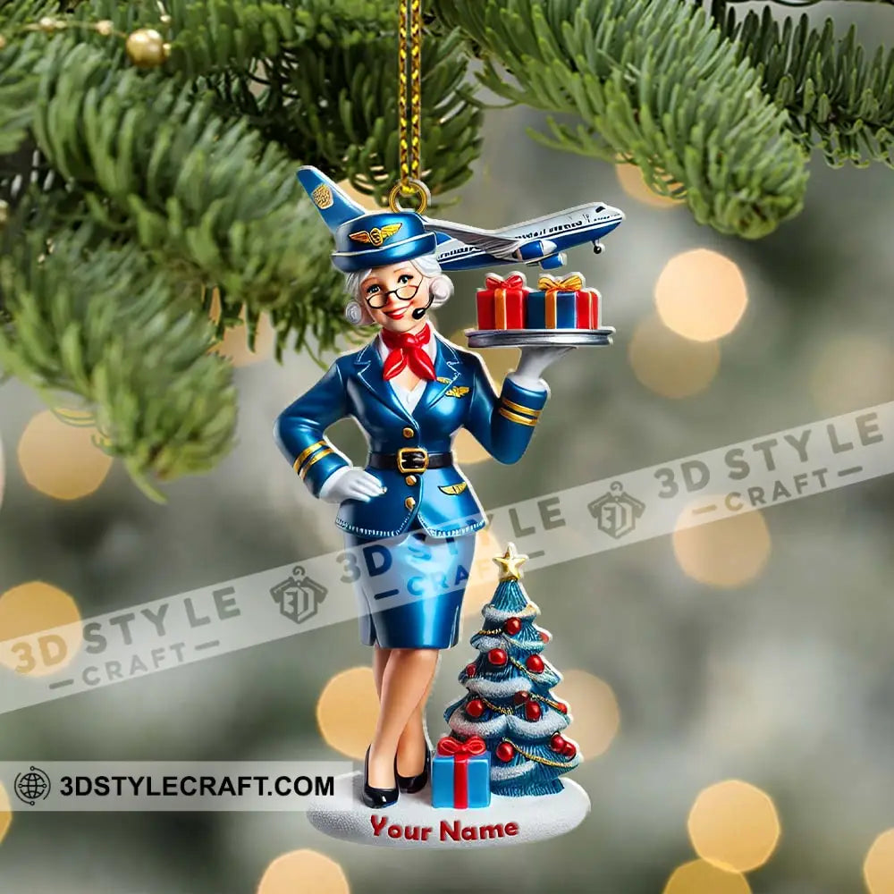 Custom Name Flight Attendant Santa Ornament Christmas Gift