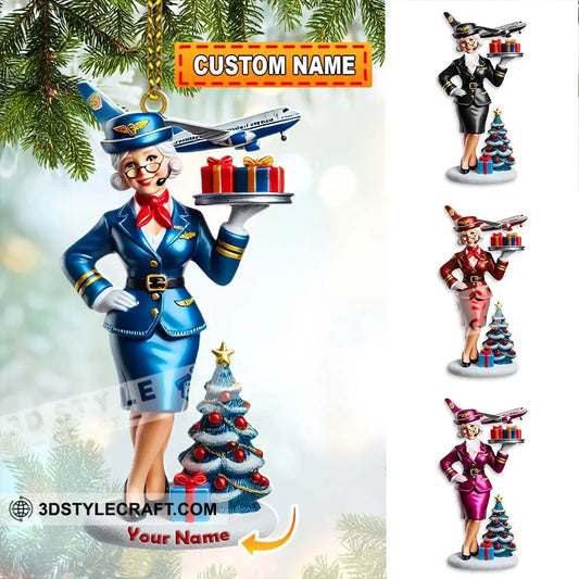 Custom Name Flight Attendant Santa Ornament Christmas Gift