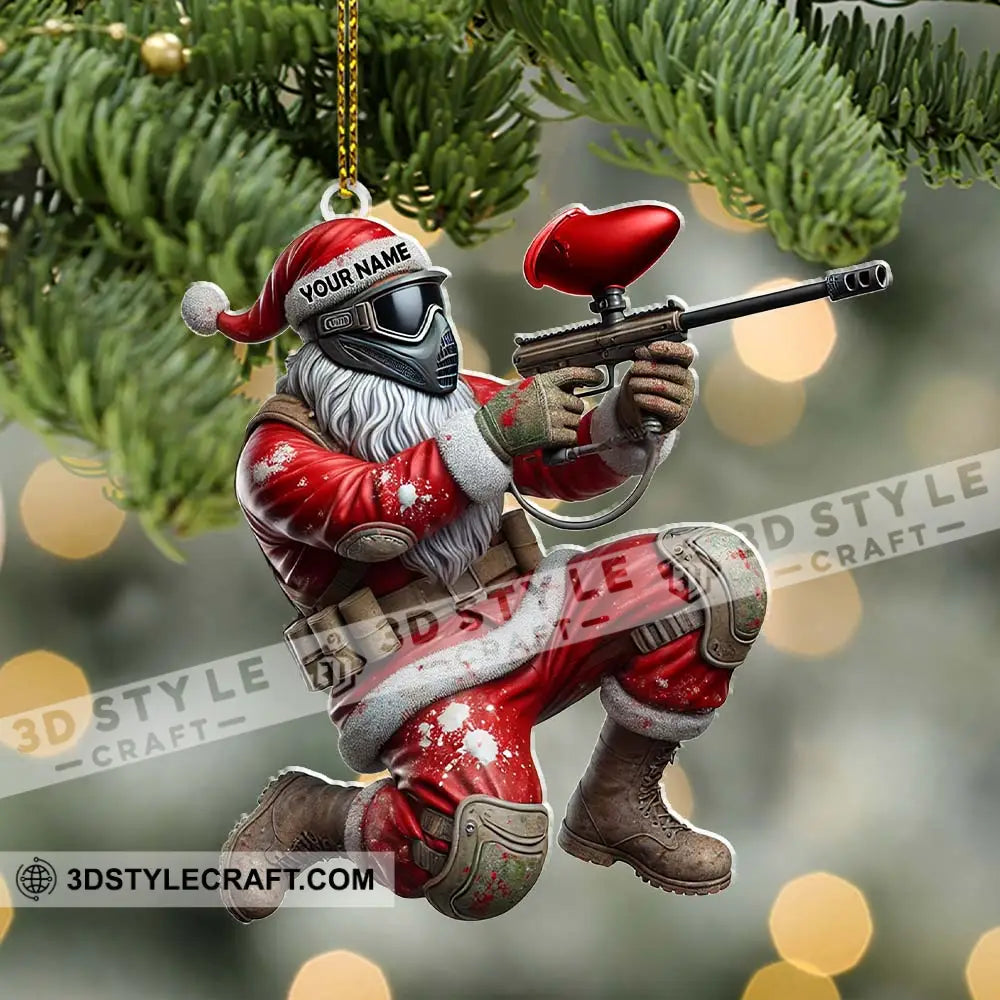 Custom Name Paintball Shooting Santa Ornament Christmas Gift