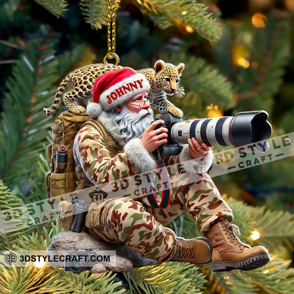 Custom Name Photographer Santa Ornament Christmas Gift Decoration 3.54’’ / 1