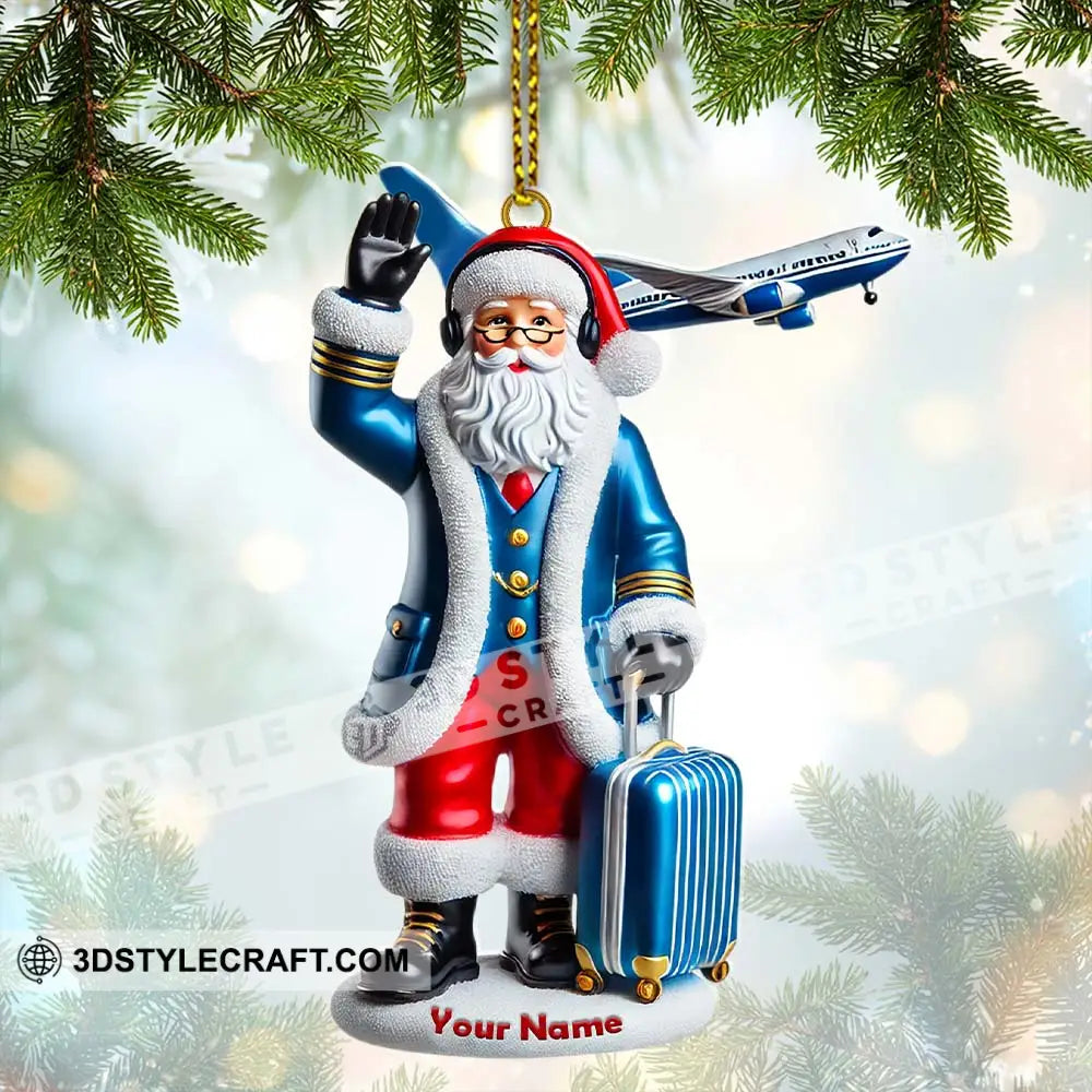 Custom Name Pilot Santa Ornament Christmas Gift 3.54’’ / 1