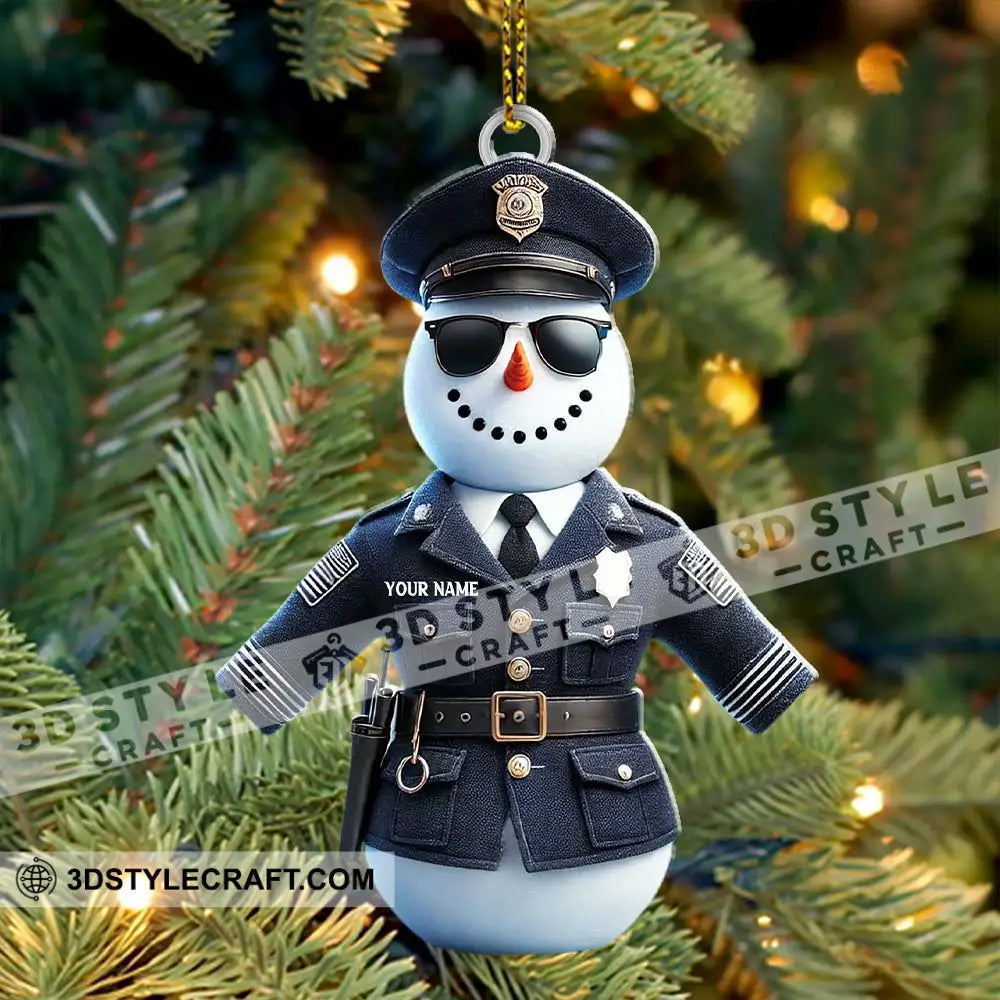 Custom Name Police Snowman Ornament Christmas Gift For