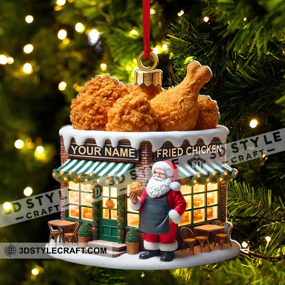 Custom Name Santa Fried Chicken Ornament Shop Christmas Decoration