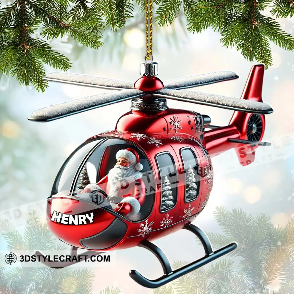 Custom Name Santa Helicopter Ornament Christmas Gift 3.54’’ / 1