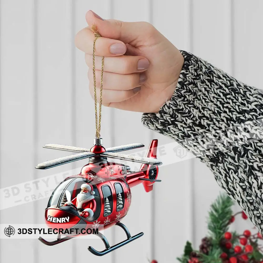 Custom Name Santa Helicopter Ornament Christmas Gift