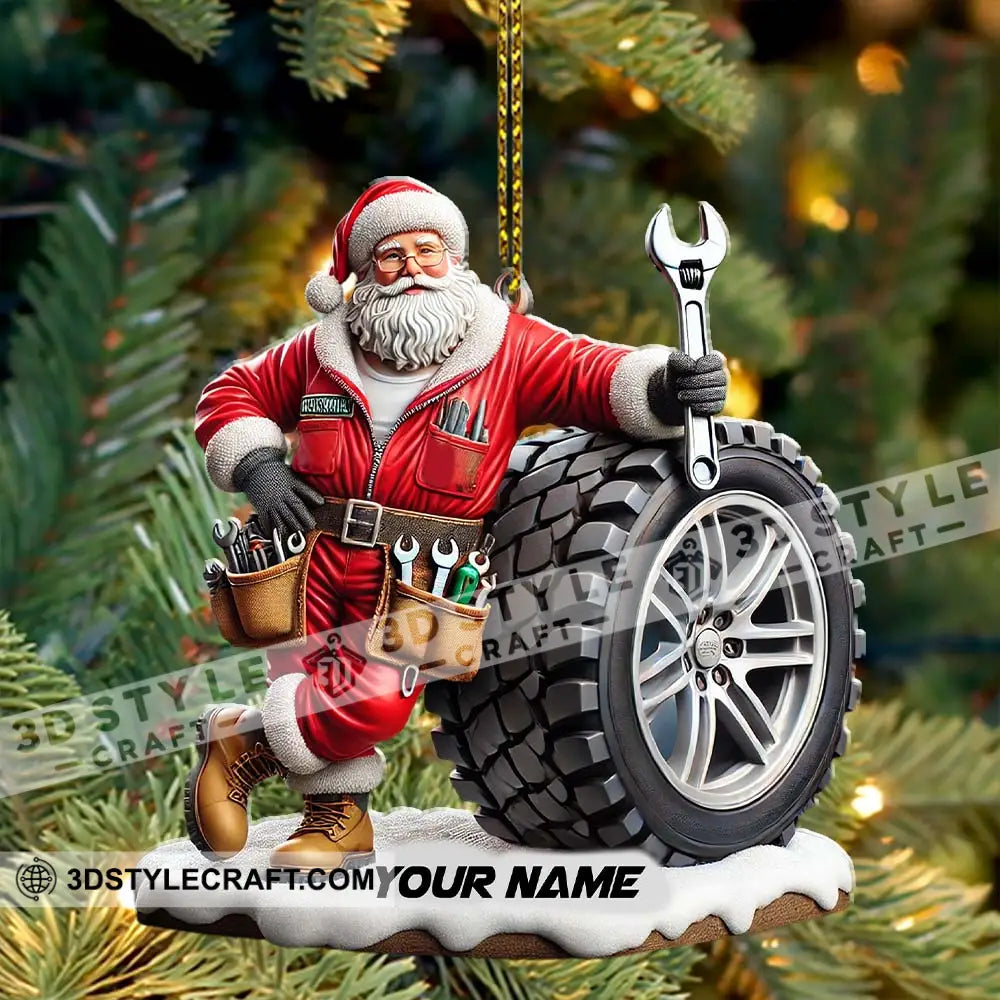 Custom Name Santa Mechanic Ornament Christmas Gift