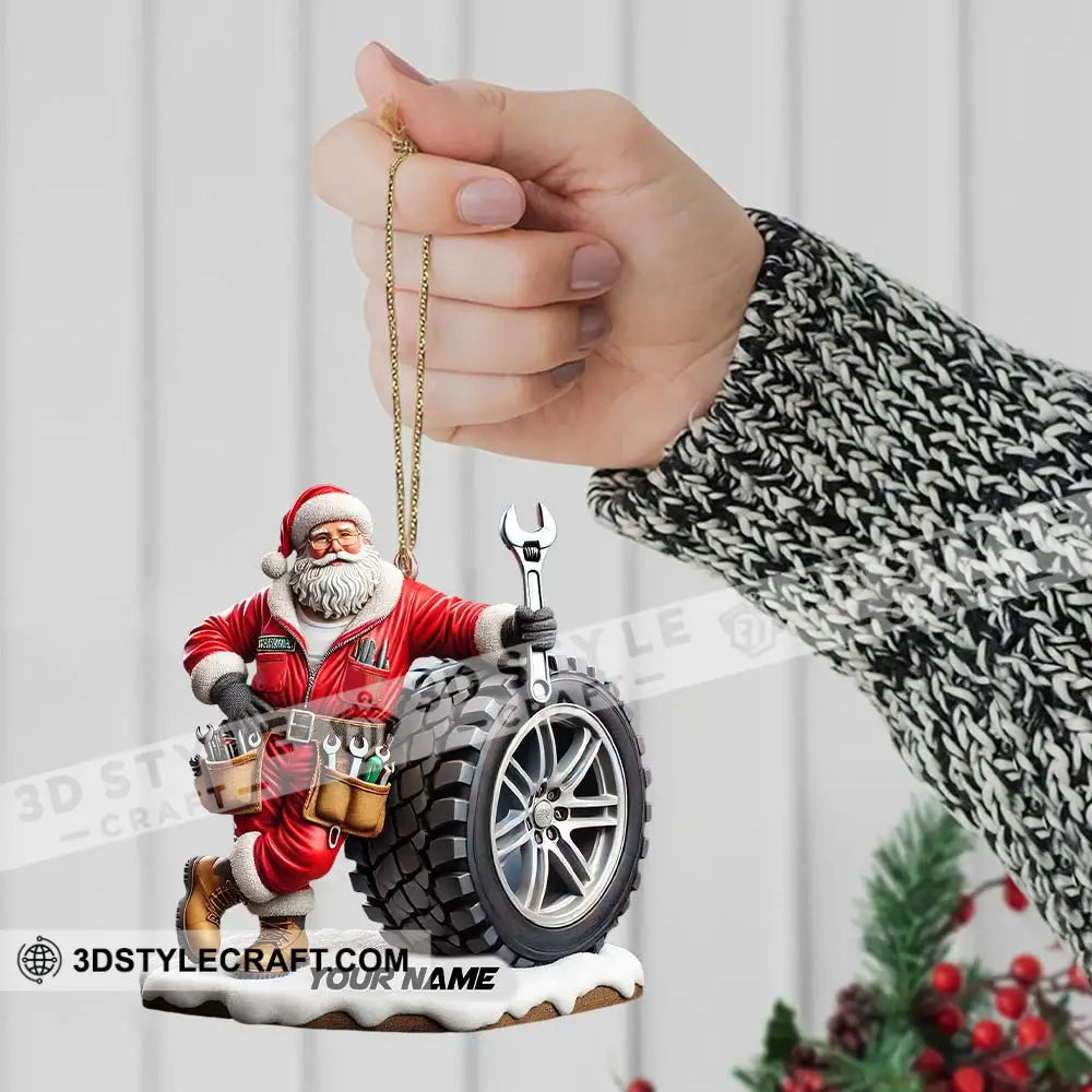 Custom Name Santa Mechanic Ornament Christmas Gift