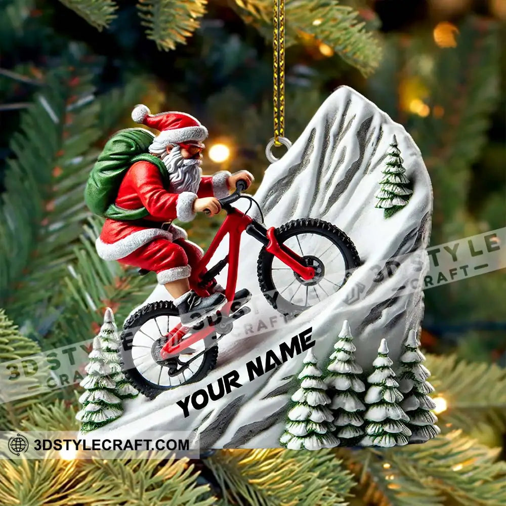 Custom Name Santa Mountain Bike Ornament Christmas Gift
