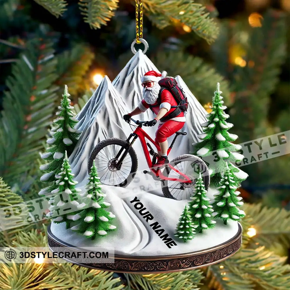 Custom Name Santa Mountain Bike Ornament Christmas Gift