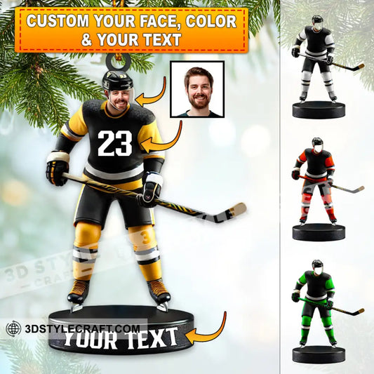 Custom Photo And Name Ice Hockey Ornament Christmas Gift Decoration