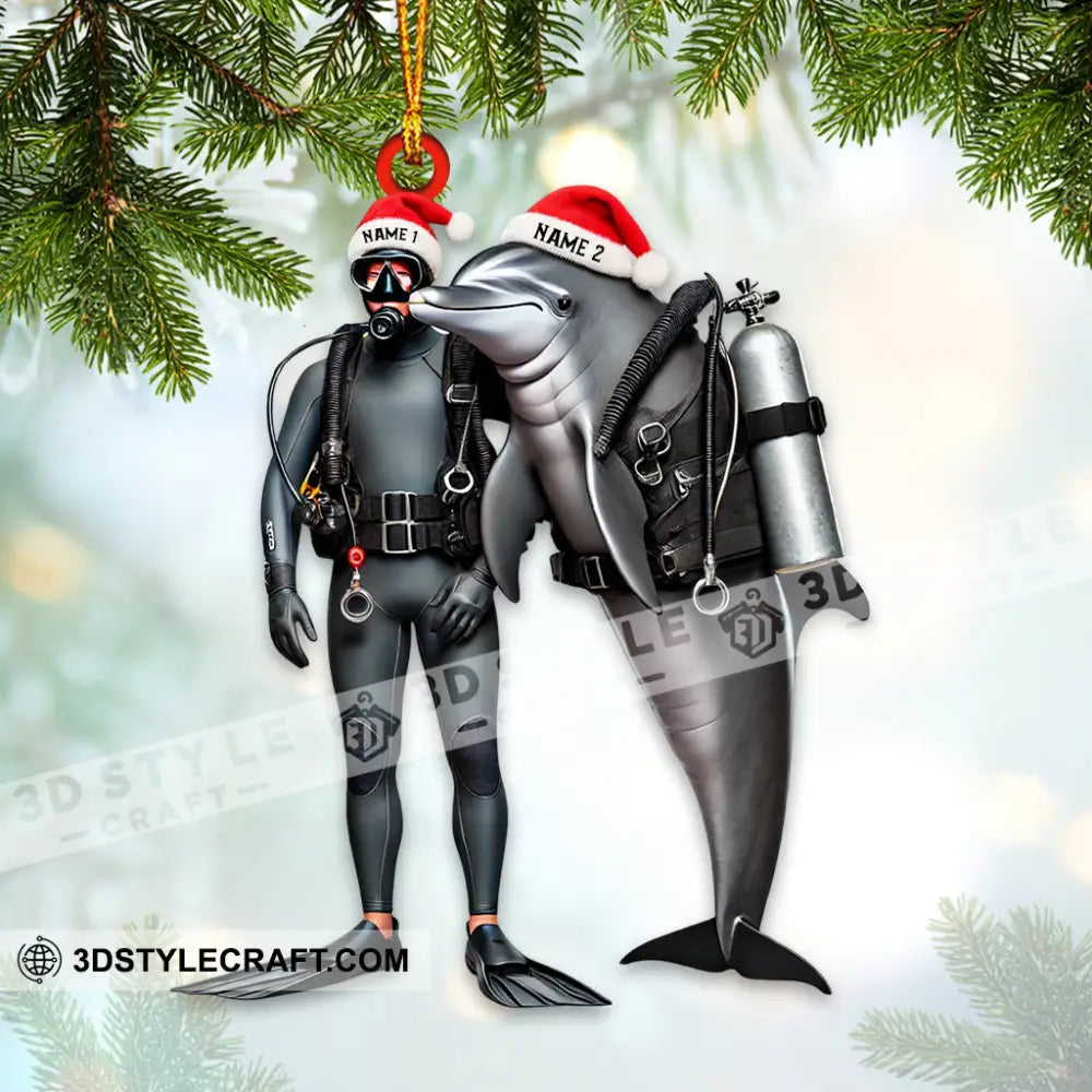 Diver And Dolphin Home Decor Christmas Ornament Personalized