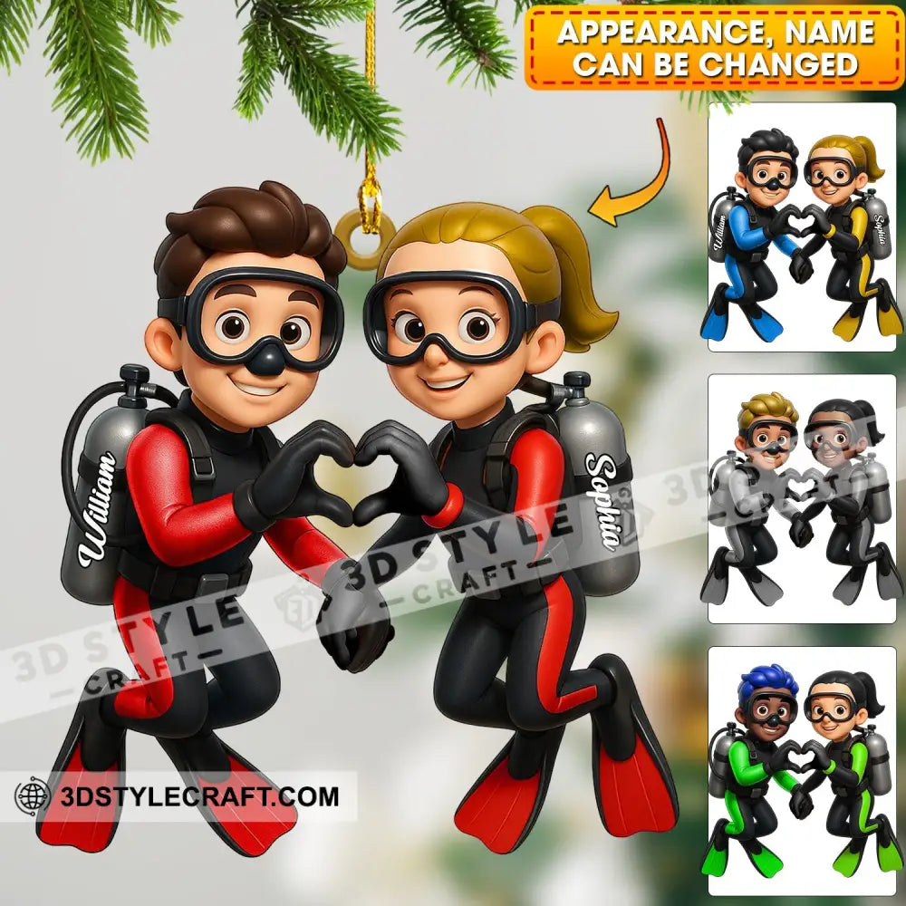 Diving Couple Home Decor Christmas Ornament Personalized Ornament 3.54’’ / 1 Ornament Ornament