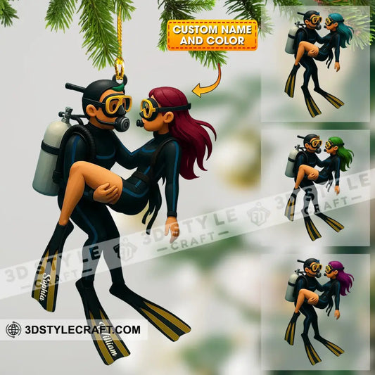 Diving Couple Home Decor Christmas Ornament Personalized Ornament 3.54’’ / 1 Ornament Ornament