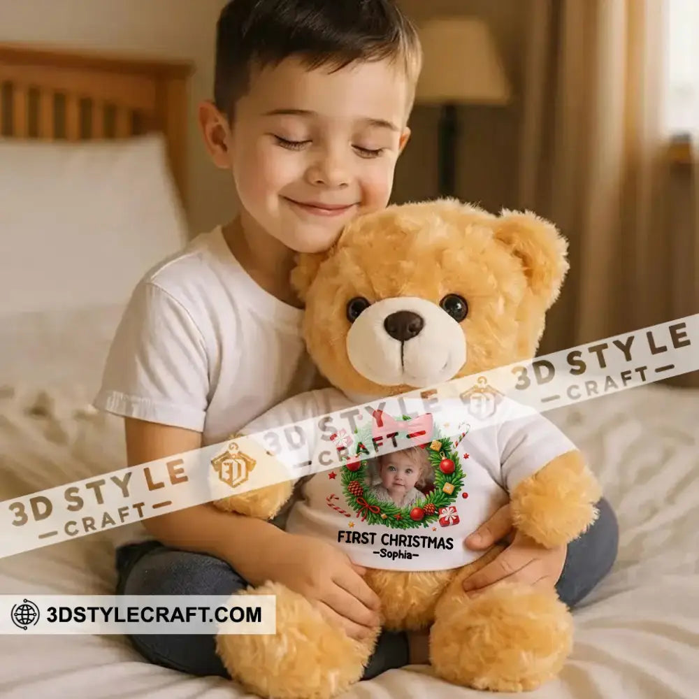 First Christmas Baby Personalized Teddy Bear Shirt Beige / 9’’ / No Graduate Teddy Bear Shirt