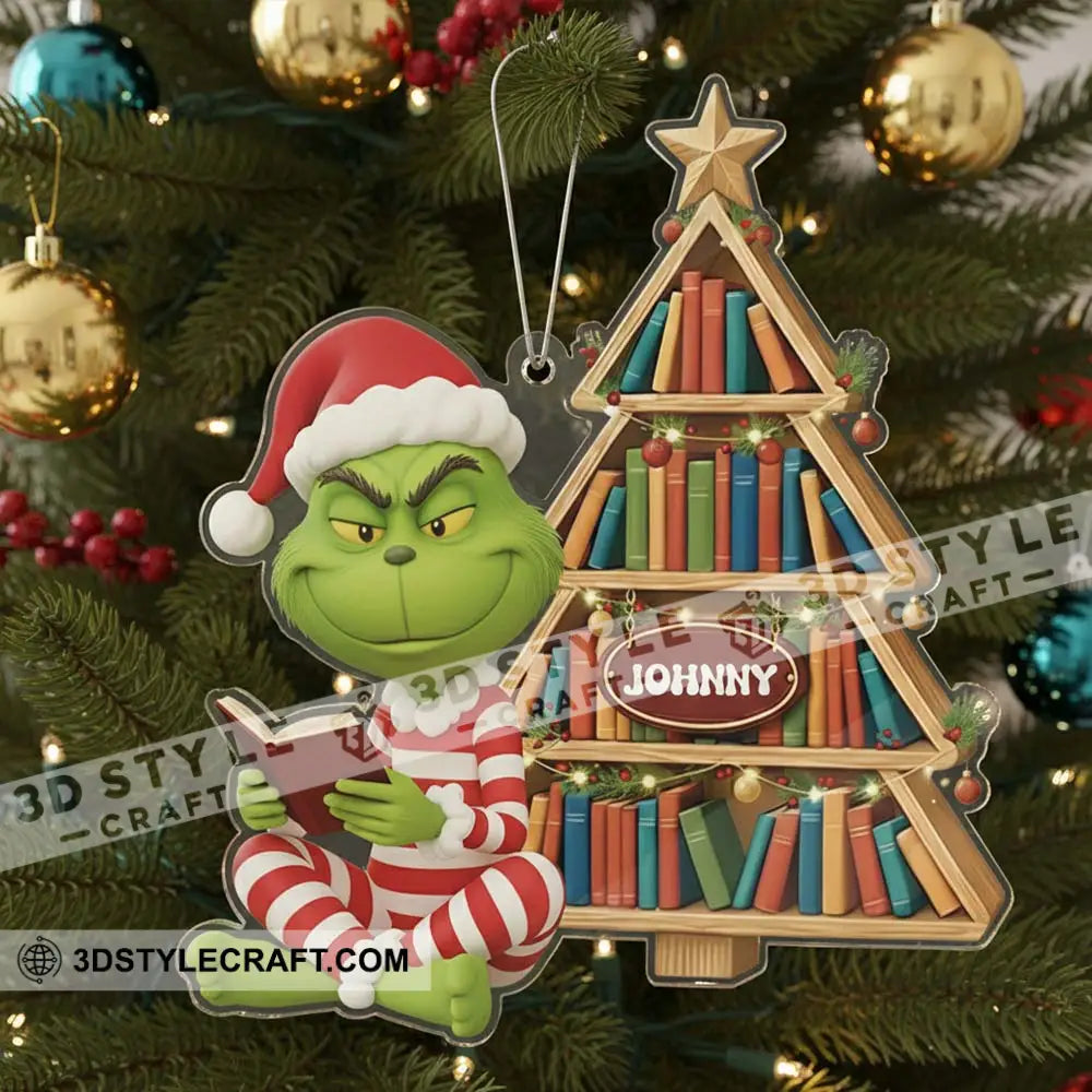 Grinch Reading Book Library Home Decor Christmas Ornament Personalized Ornament Ornament