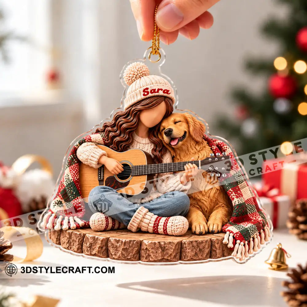 Guitar Girl And Dog Home Decor Christmas Ornament Personalized Ornament - Ornament