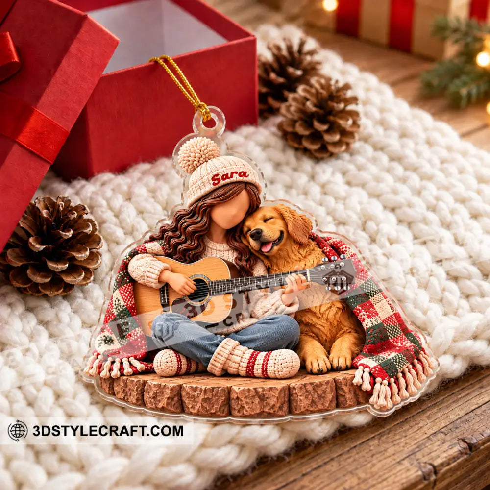 Guitar Girl And Dog Home Decor Christmas Ornament Personalized Ornament - Ornament
