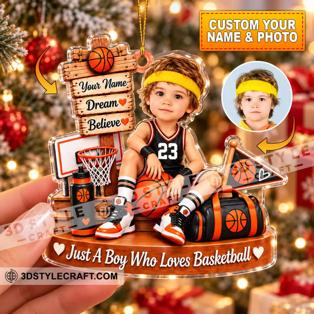 Just A Boy Who Loves Basketball Home Decor Christmas Ornament Personalized Ornament - Ornament