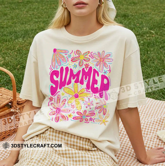 Kid And Adult T-Shirt - Colorful Summer Flowers T-Shirt style option 2