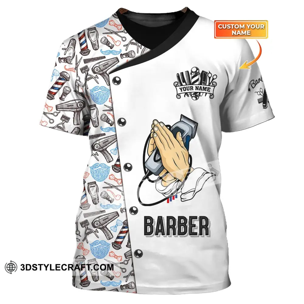 Man Shirt Custom Name Barber Hairstylist Apparel T-Shirt For Shop