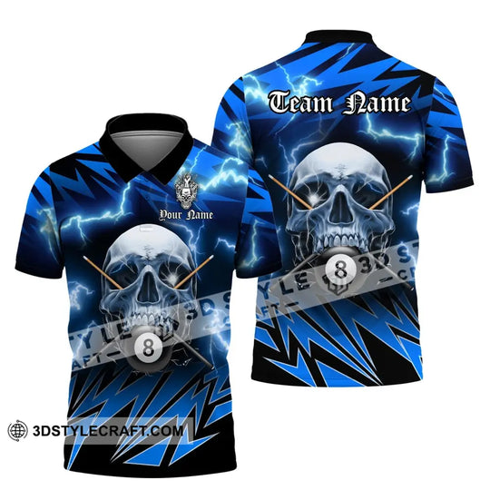 Man Shirt, Custom Name Billiards Polo Shirt, Billiards Long Sleeve Hoodie, Billiards Skull, Gift for Billiards Lover style option 4
