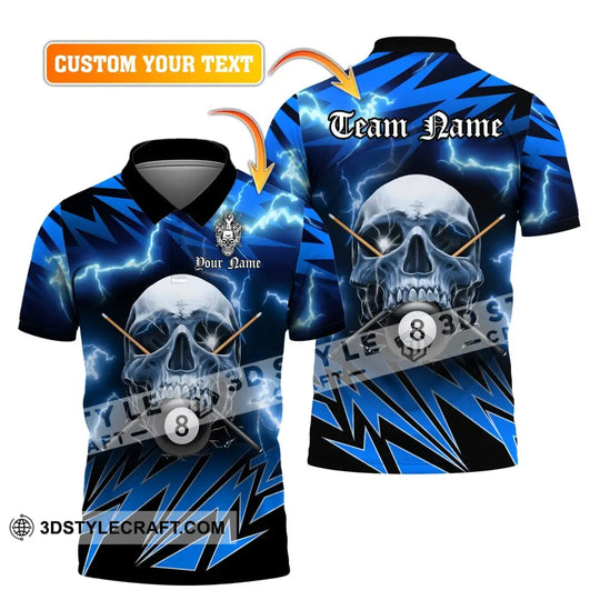 Man Shirt, Custom Name Billiards Polo Shirt, Billiards Long Sleeve Hoodie, Billiards Skull, Gift for Billiards Lover style option 1