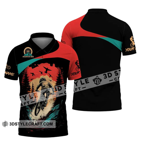 Man Shirt, Custom Name Mountain Bike Shirt, Mountain Bike Polo Long Sleeve, Mountain Bike Gift style option 4