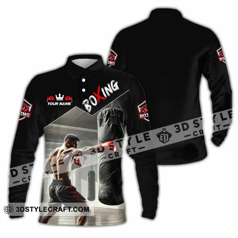 Men Shirt - Custom Boxing Strong Man Shirt Long Sleeve Polo / S T-shirt