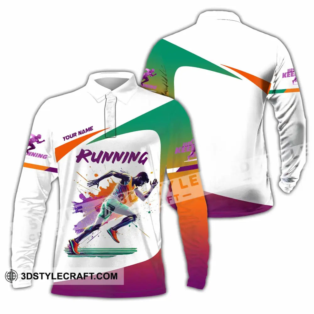 Men Shirt - Custom Running Man Runner Shirt Long Sleeve Polo / S T-shirt