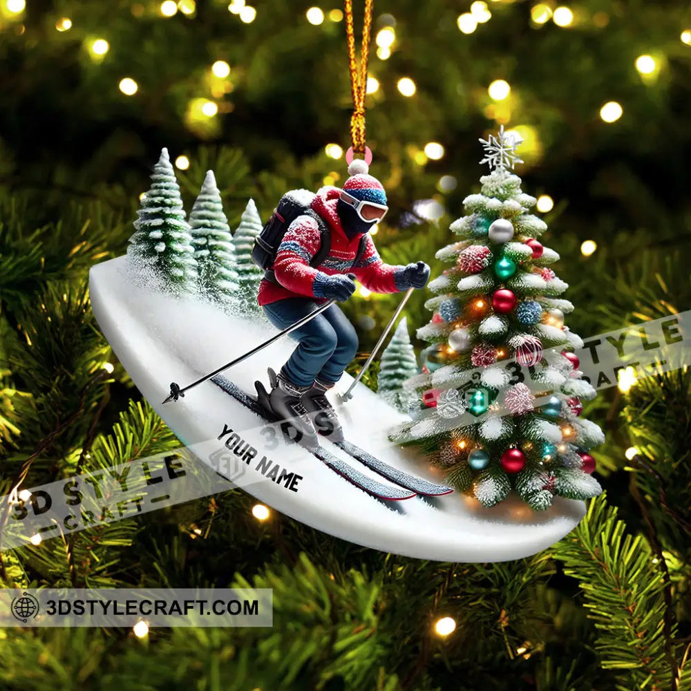 Merry Christmas Skiing Home Decor Ornament Personalized