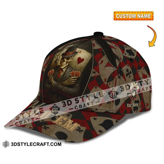 Personalized Cap, Customized Poker Lover Cap, Hold 'Em Skeleton Poker Cards Classic Cap style option 1