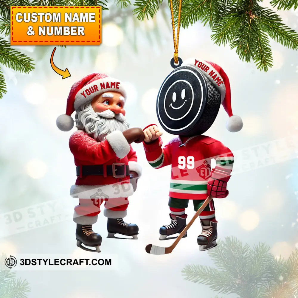 Santa And The Hockey Player Christmas Ornament Personalized 3.54’’ / 1