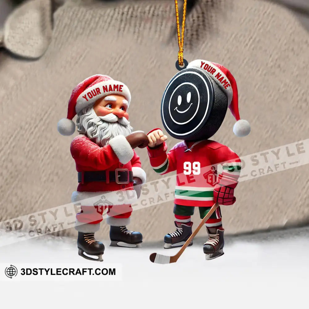 Santa And The Hockey Player Christmas Ornament Personalized
