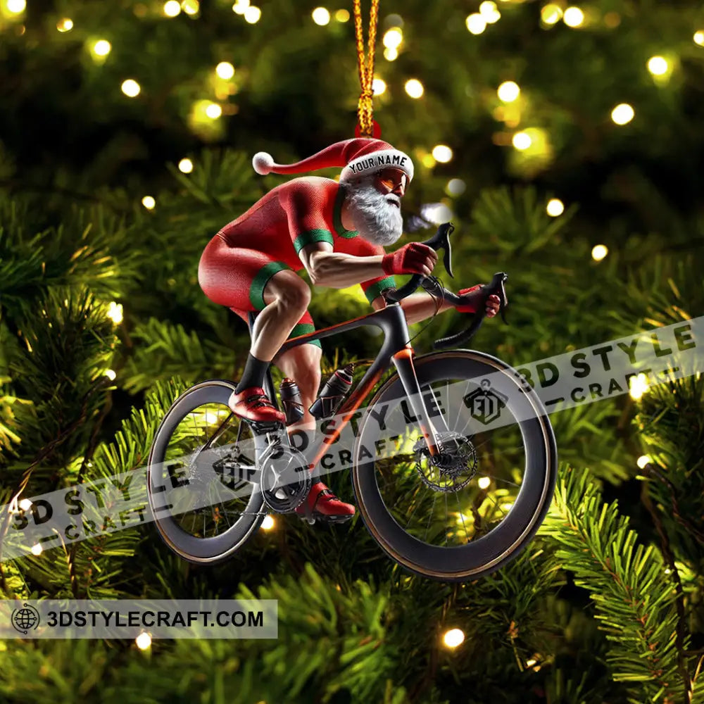 Santa Bicycle Racing Home Decor Christmas Ornament Personalized