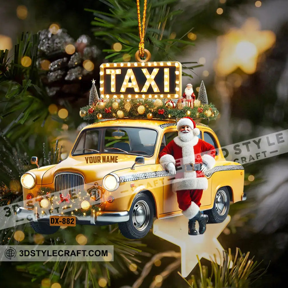 Santa Taxi Christmas Ornament Personalized