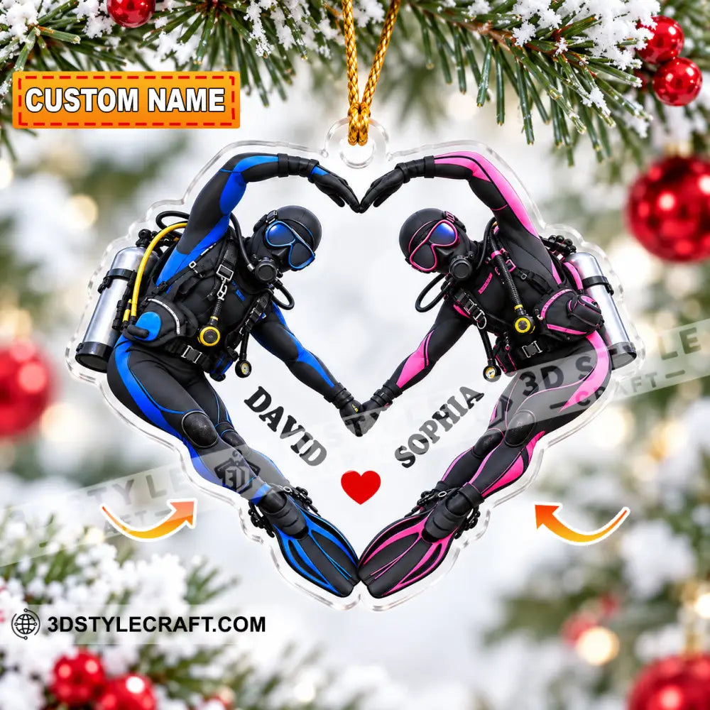 Scuba Diving Couple Home Decor Christmas Ornament Personalized Ornament - 3.54’’ / 1 Ornament - Ornament
