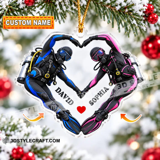 Scuba Diving Couple Home Decor Christmas Ornament Personalized Ornament - 3.54’’ / 1 Ornament - Ornament