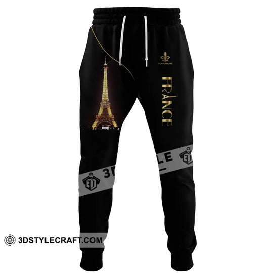 Unisex Pants - Custom Name Shirt - Light Eiffel Tower, France Jogger Pants style option 2