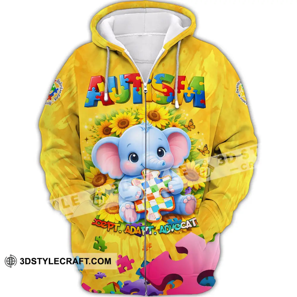 Unisex Shirt - Accept Adapt Advocate Autism 3D Shirt Zipper Hoodie / S T-shirt