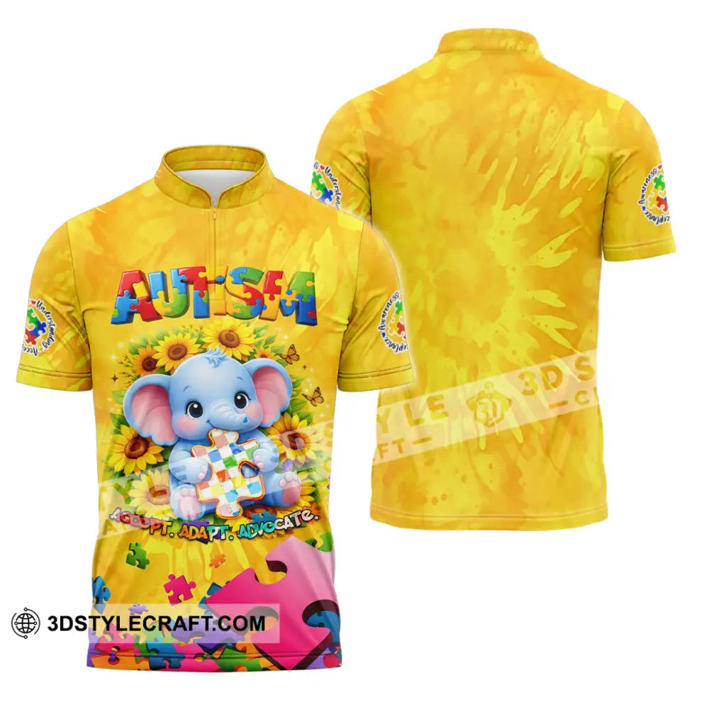 Unisex Shirt - Accept Adapt Advocate Autism 3D Shirt Zipper Polo Shirt / S T-shirt