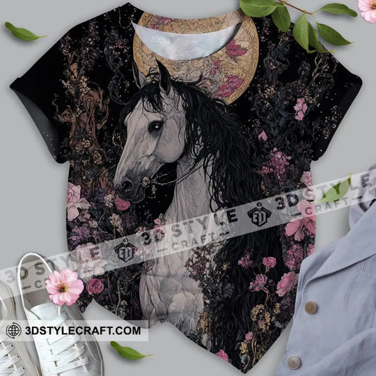 Unisex Shirt - Black Horse And Flowers, Horse Graphic, Animal Scenery Stylish Shirt style option 1