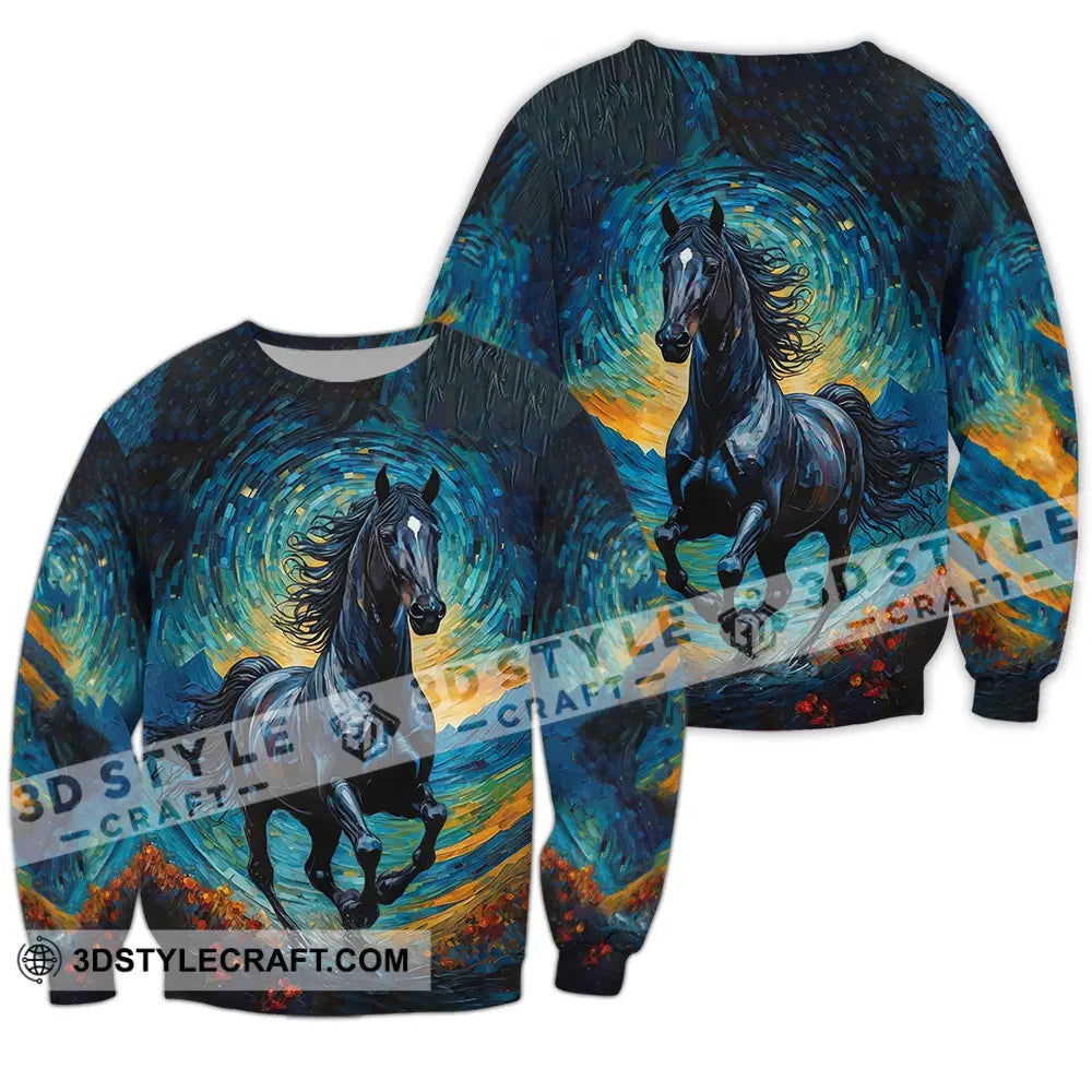 Unisex Shirt - Black Horse Symbolism Night Sky Shirt Long Sleeve / S T-shirt