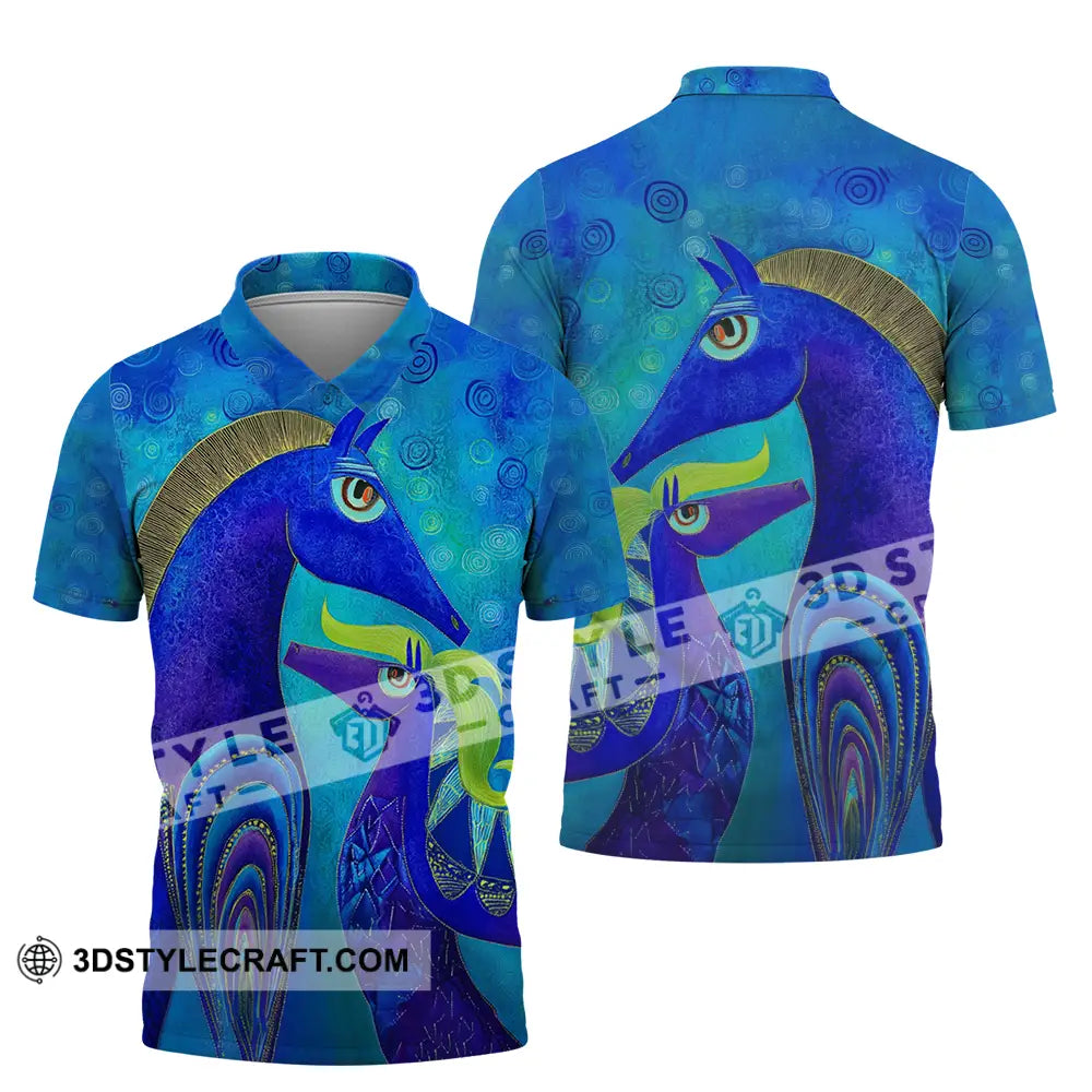 Unisex Shirt - Blue Abstract Art Horses Graphic Shirt Polo Shirt / S T-shirt