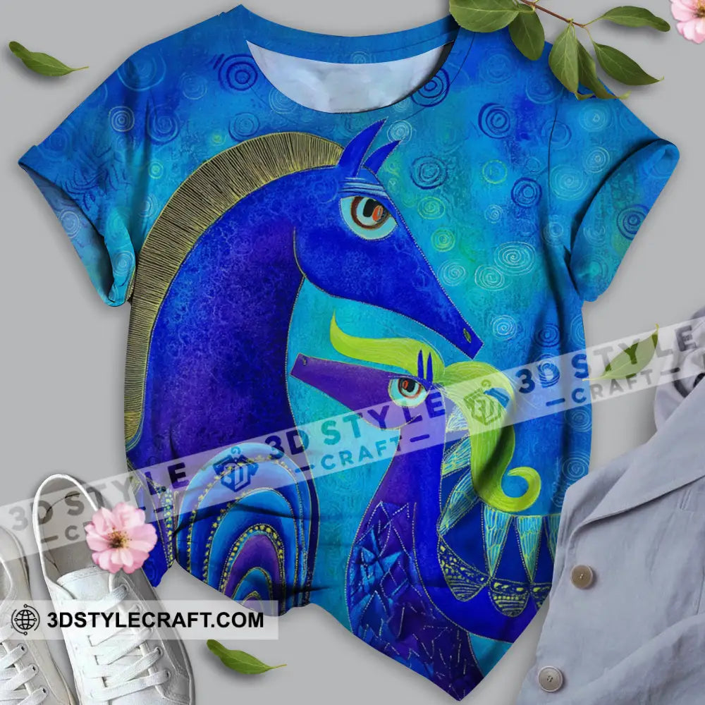 Unisex Shirt - Blue Abstract Art Horses Graphic Shirt T-shirt